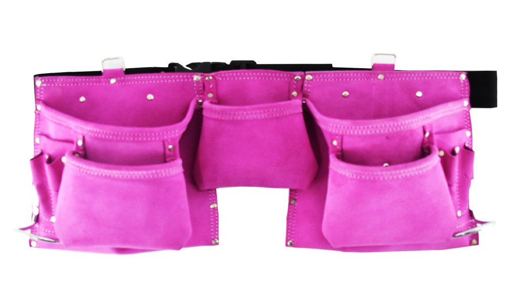 11 Pocket Suede Leather Womens Pink Tool Belt, Tool Apron